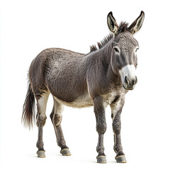 Obraz premium Donkey standing on white background, looking curious
