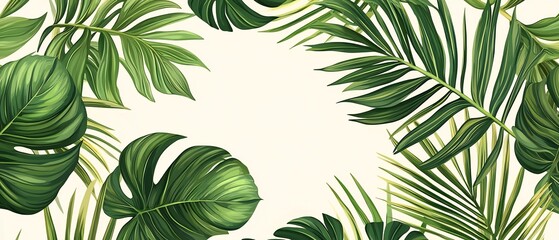 Exotic Tropical Foliage Frame with Lush Green Leaves and Empty Space