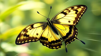 Vibrant butterfly unfurls its delicate, iridescent wings in a kaleidoscope of yellow, black, and orange hues