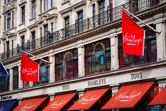 Hamleys Toy Store Brand Logo Lettering Signage, Hamleys Toys Sign On Regent Street, Central London, England, UK, March 2025