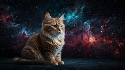 A cosmic nebula-shaped cat with glowing galaxy-like fur.