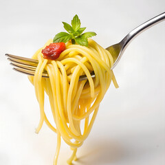 Spaghetti with pasta on fork with white background  (1)