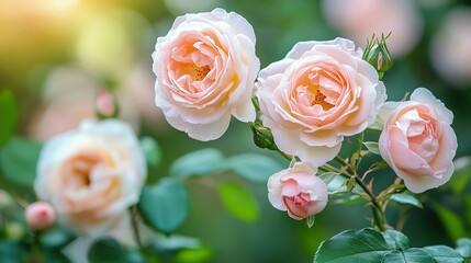 Several beautiful roses bloom with a vibrant pink and white hue