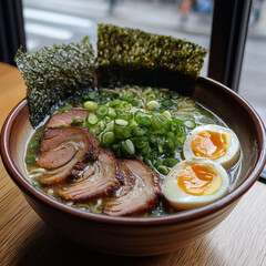 Bowl of Ramen with Pork and Soft-Boiled Egg