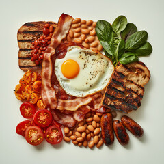 Full English Breakfast with Eggs, Bacon, and Beans