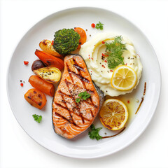 Grilled Salmon Fillet with Lemon and Vegetables