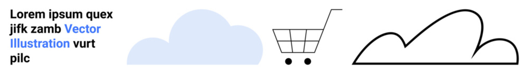 Simplistic shopping cart and cloud graphics. Ideal for e-commerce, cloud service, delivery, marketing, digital tools, shopping app, simple landing page