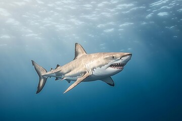 Fototapeta premium Great White Shark Ocean Hunt.