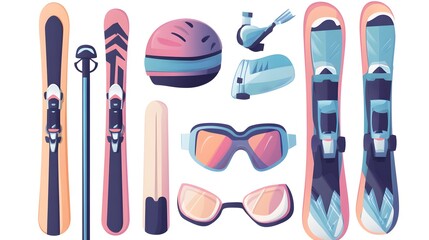 Professional Extreme Sports Equipment Set with Isolated Skis and Poles