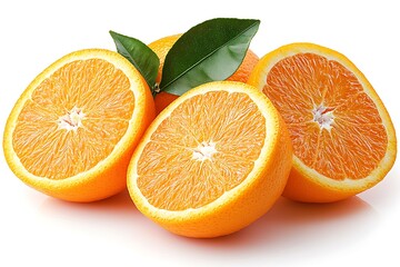 Fresh oranges displayed in various cuts, highlighting their juicy interiors.
