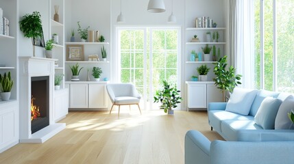 Modern Living Room Interior Design with Fireplace and Natural Light