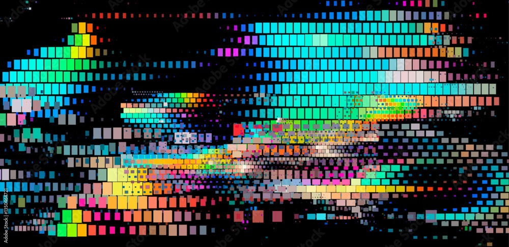 Aufkleber abstract glitch art illustration with vibrant, multicolored squares on a black background. the patte