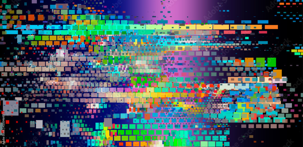 Aufkleber abstract glitch art illustration with vibrant, multicolored squares on a black background. the patte
