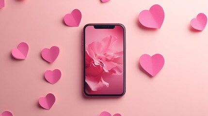 Pink Phone with Hearts, and Valentines Day.