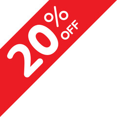 Single red 20% off corner price tag icon, simple corner shopping sale label flat design vector pictogram, infographic vector for app logo web button ui interface elements isolated on white background