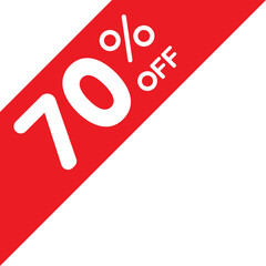 Single red 70% off corner price tag icon, simple corner shopping sale label flat design vector pictogram, infographic vector for app logo web button ui interface elements isolated on white background