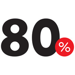 Single red 80% price banner icon, simple ecommence shopping sale label flat design vector pictogram, infographic vector for app logo web button ui interface elements isolated on white background