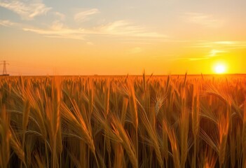 Golden wheat field bathed in sunset's warm glow, summer, botany