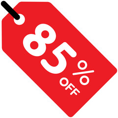Single red 85% off price tag icon, simple round shopping sale label flat design vector pictogram, infographic vector for app logo web button ui ux interface elements isolated on white background