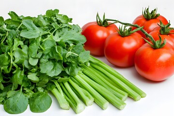 Fresh Red Tomatoes Celery and Watercress Salad Vegetables