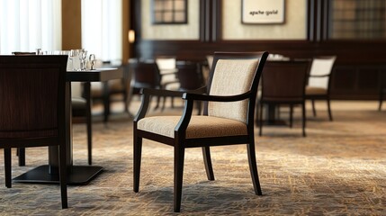 Elegant dining room chair, modern restaurant interior,  empty table, possible stock photo