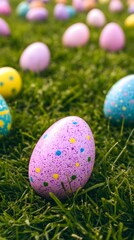 Colorful Easter Eggs Hidden in Grass, Spring Holiday Hunt