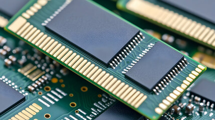 Close-up RAM Modules on Circuit Board