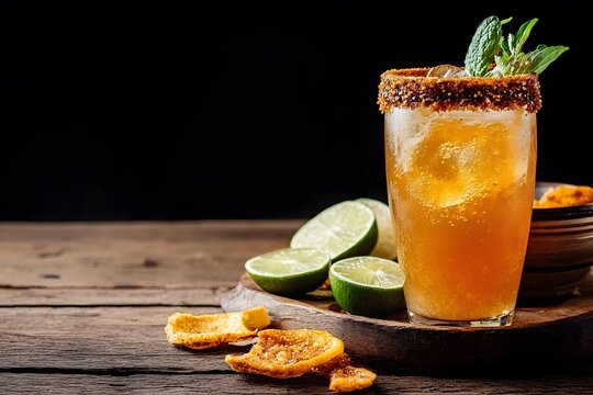 Refreshing Michelada Cocktail with Lime and Spicy Rim - Powered by Adobe