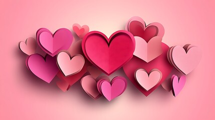 Pink Paper Hearts Valentines Day. (2)