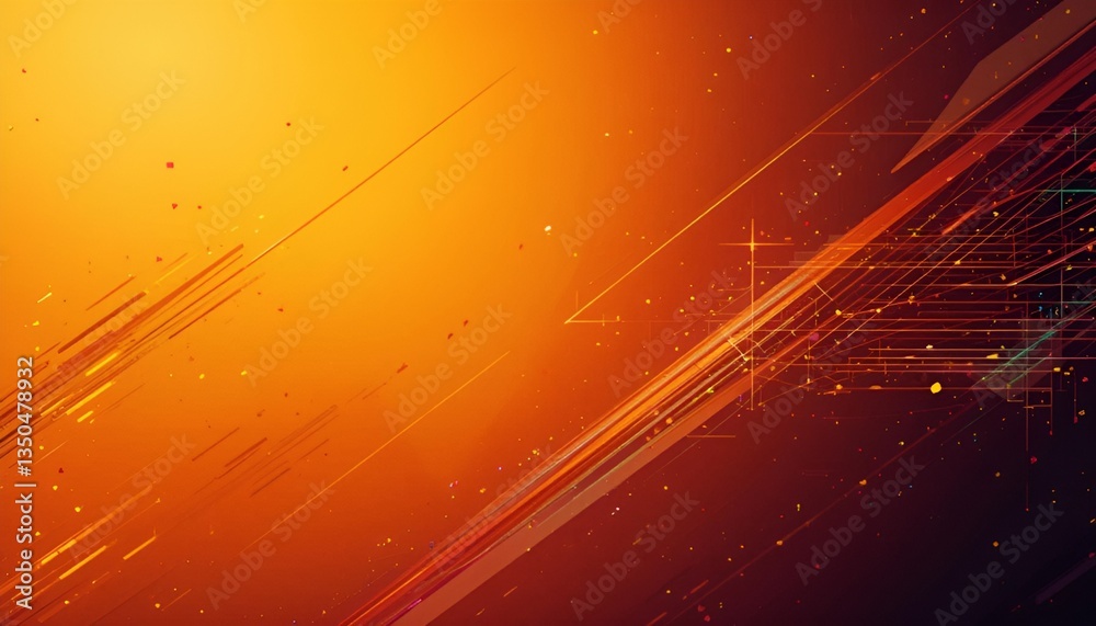 Poster Abstract orange background with glowing lines and particles creating a dynamic design effect