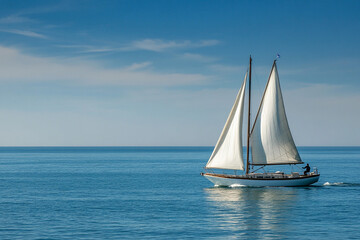 Fototapeta premium Sailboat gliding smoothly across the calm blue waters on a clear sunny day
