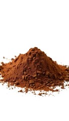 A rich mound of unsweetened cocoa powder, isolated on a pure white background, smooth, food
