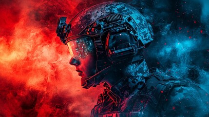 Futuristic Soldier Profile, Smoke Background