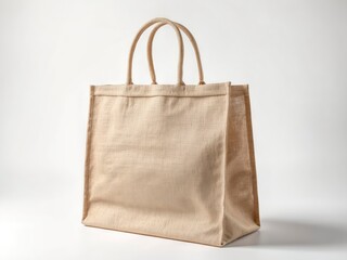Reusable jute grocery bag on a white background, eco-friendly tote for sustainable living.