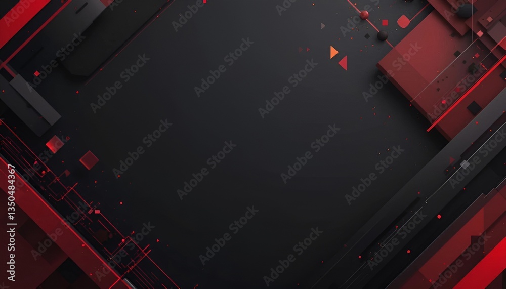 Poster Abstract dark background with red geometric shapes and lines creating a modern design look