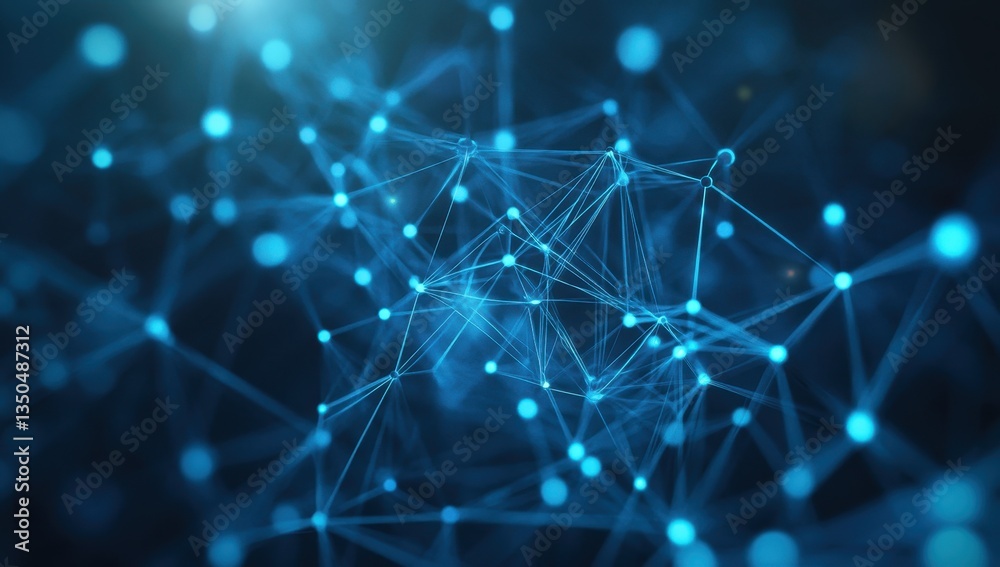 Wall mural abstract digital network connection illustration with blue nodes and lines on a dark background for 