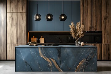 Interior design of kitchen space with marble , Generative AI	