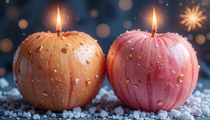 Festive Decorative Candles Glowing in Snowy Setting for Holiday Season