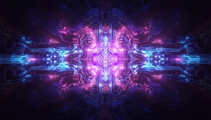 Fototapeta premium Abstract digital technology background with glowing neon circuits and lines, vibrant colors, and futuristic patterns representing data flow and connectivity