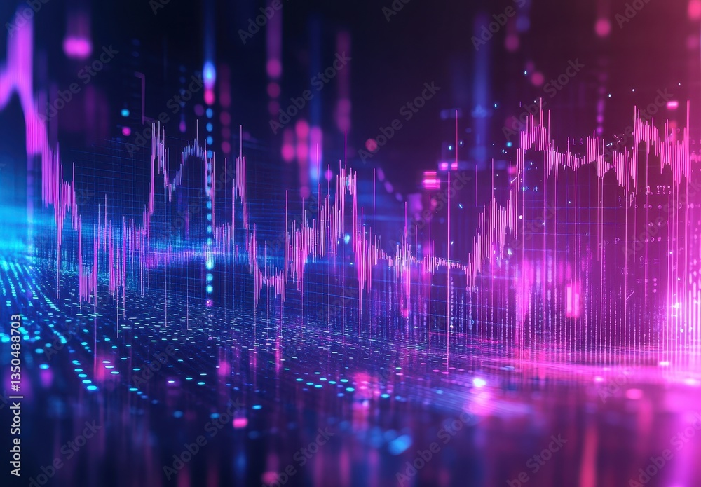 Poster abstract digital visualization of financial data trends and analyzing patterns with colorful light e