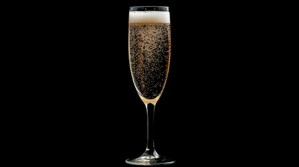 A sparkling champagne flute filled with bubbly beverage on a dark background, perfect for celebrations