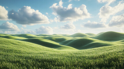Obraz premium Lush green farmland under sky with scattered clouds