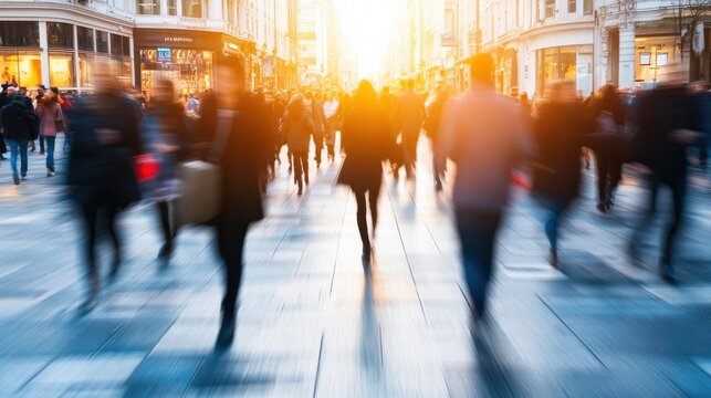 Busy Financial District with Skyscrapers and People
