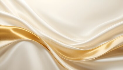 Obraz premium Elegant drapery of ivory and gold silk fabric creating soft waves and luxurious folds in a smooth texture