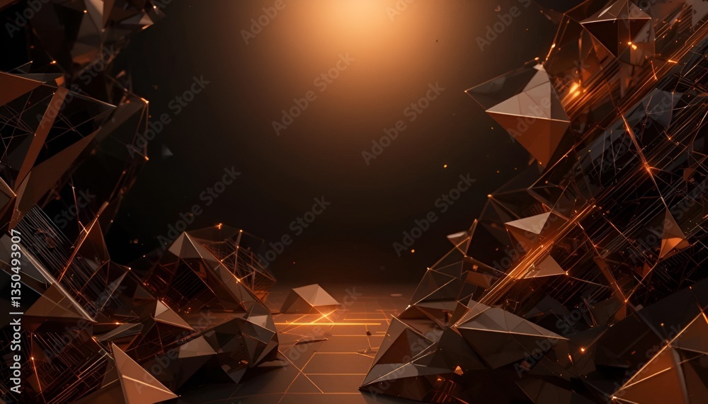Poster abstract dark background with geometric shapes and glowing lines creating a modern design look