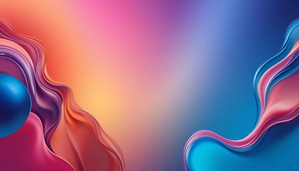 Abstract gradient background with curved shapes and a sphere in vibrant colors and smooth transitions