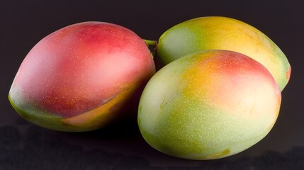 Three Ripe Mangos Close Up Studio Shot
