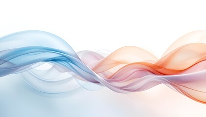 Abstract flowing waves of blue and orange fabric against a white background in a studio shot