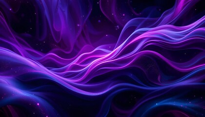 Fototapeta premium Abstract purple and blue wave pattern with glowing particles in a dark background