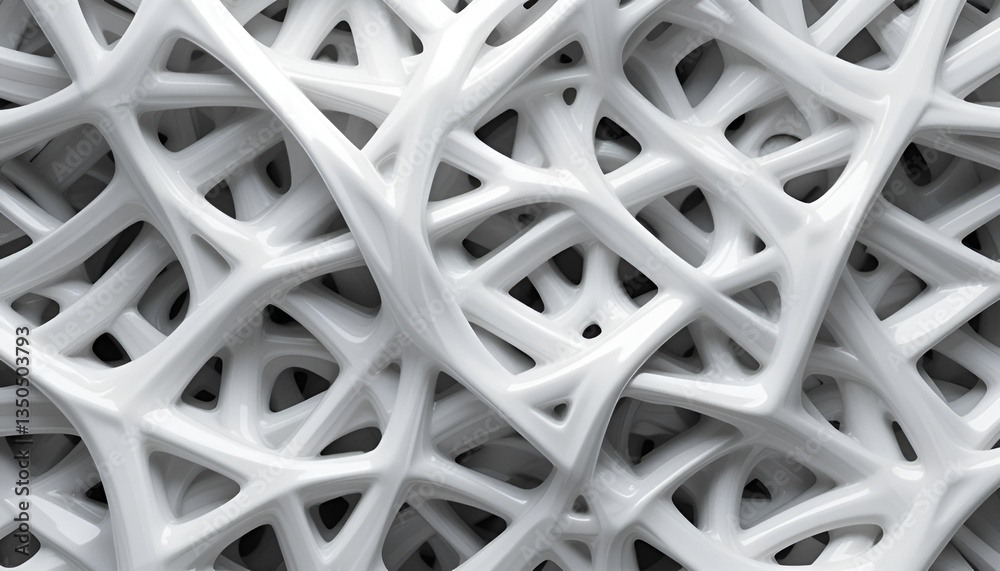 Poster A close up of an intricate white lattice structure with smooth rounded edges and dark triangular openings